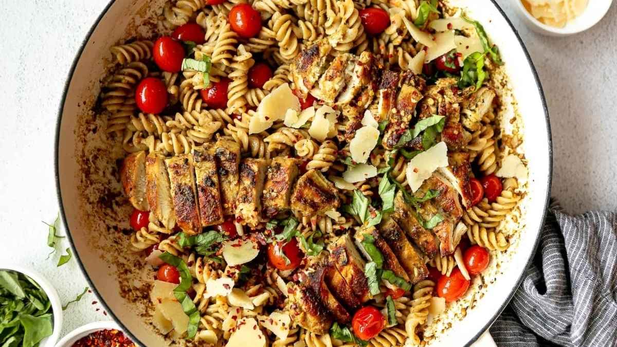 The Best Pesto Chicken Recipe with Pasta.