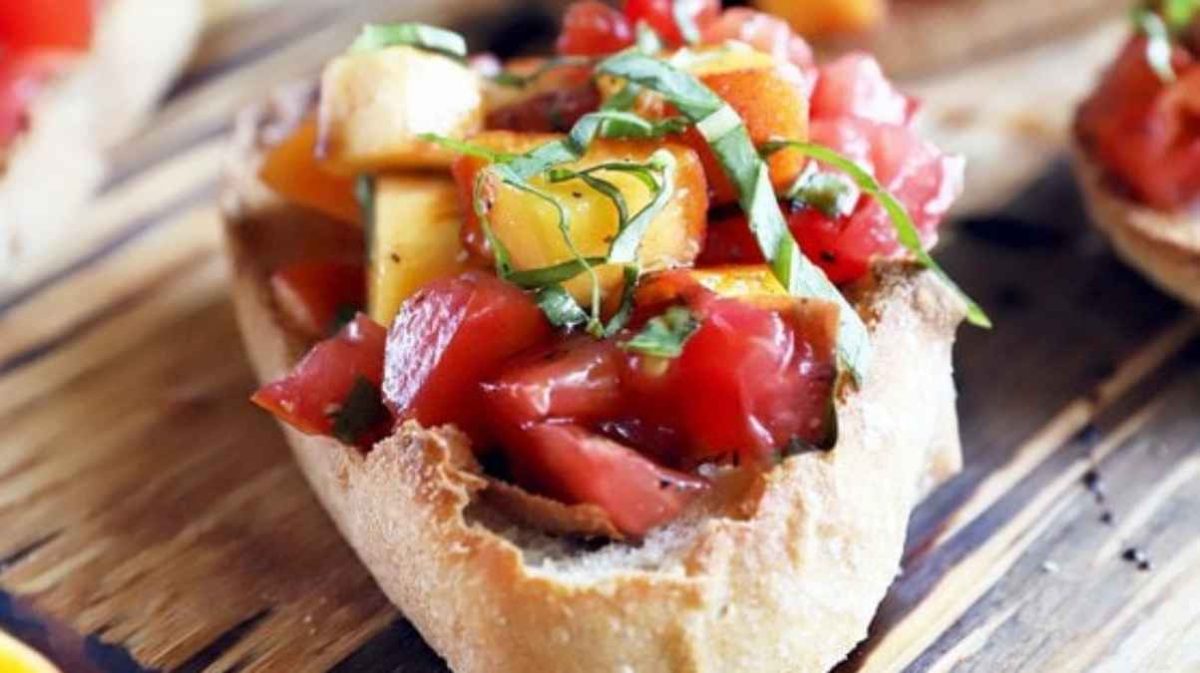 tomato peach bruschetta. 