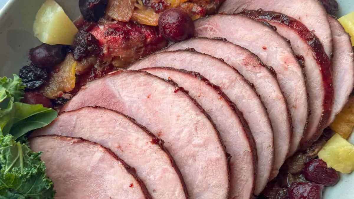 Traeger Smoked Ham Recipe With Pineapple Cherry Glaze.