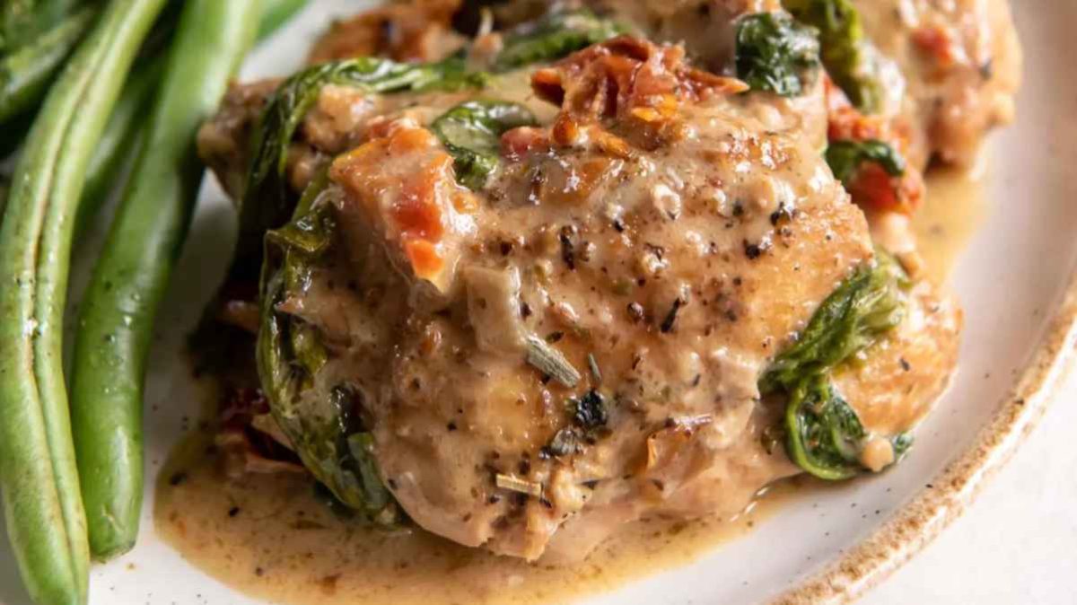 Tuscan Slow Cooker Chicken Thighs.
