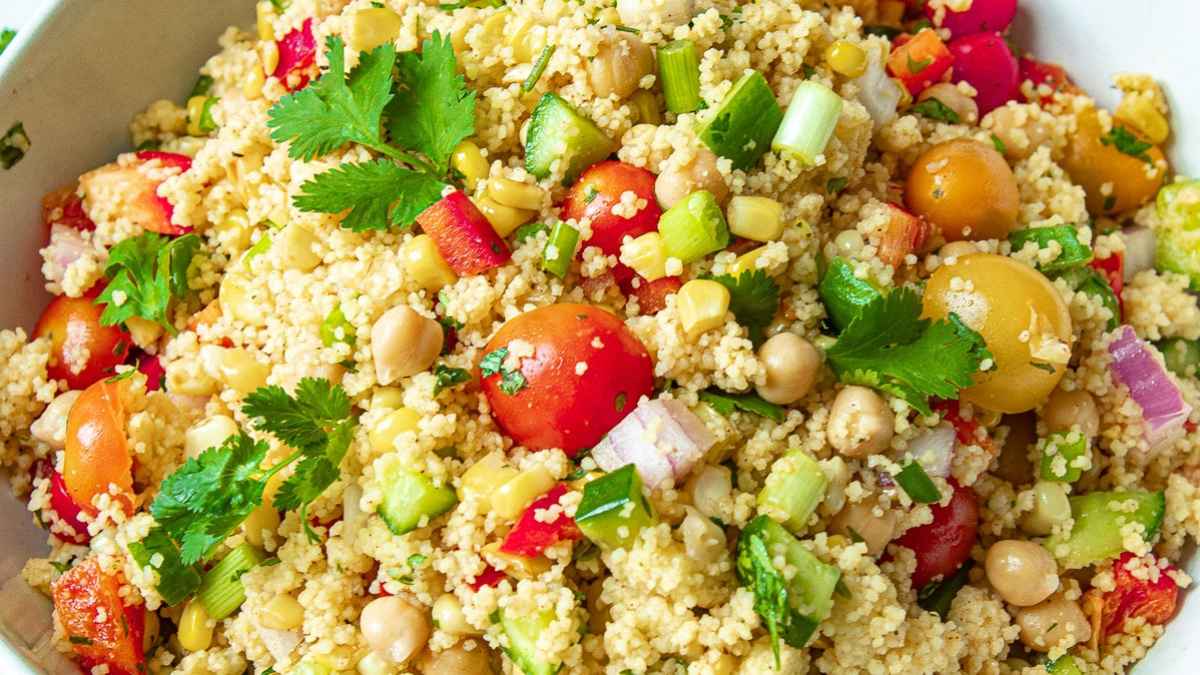 Vegan Couscous Salad With Chickpeas.