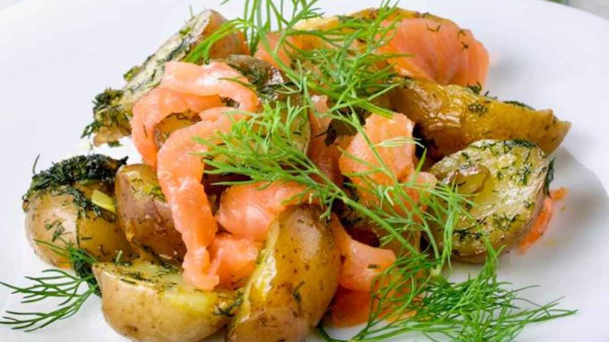Warm Potato Salad With Dill & Smoked Salmon.