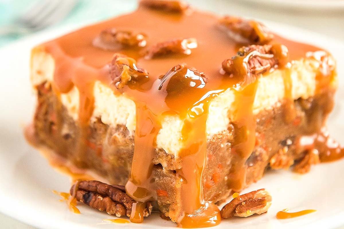 Caramel Carrot Cake Poke Cake. 