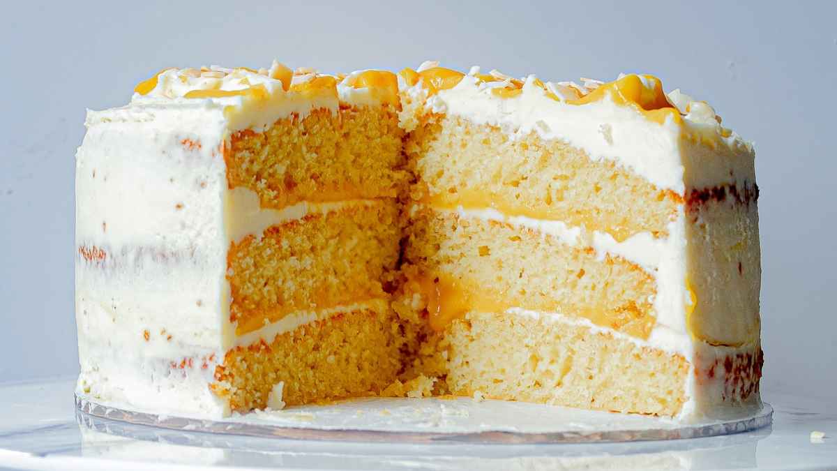 Passionfruit Cake With White Chocolate Swiss meringue.