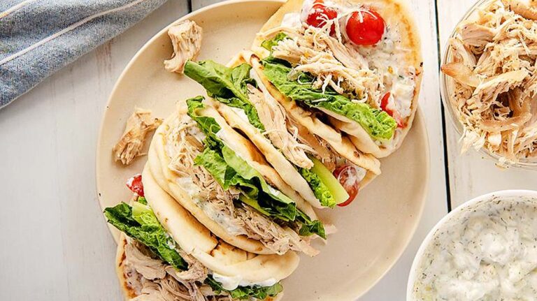 Slow Cooker Greek Chicken Gyros.
