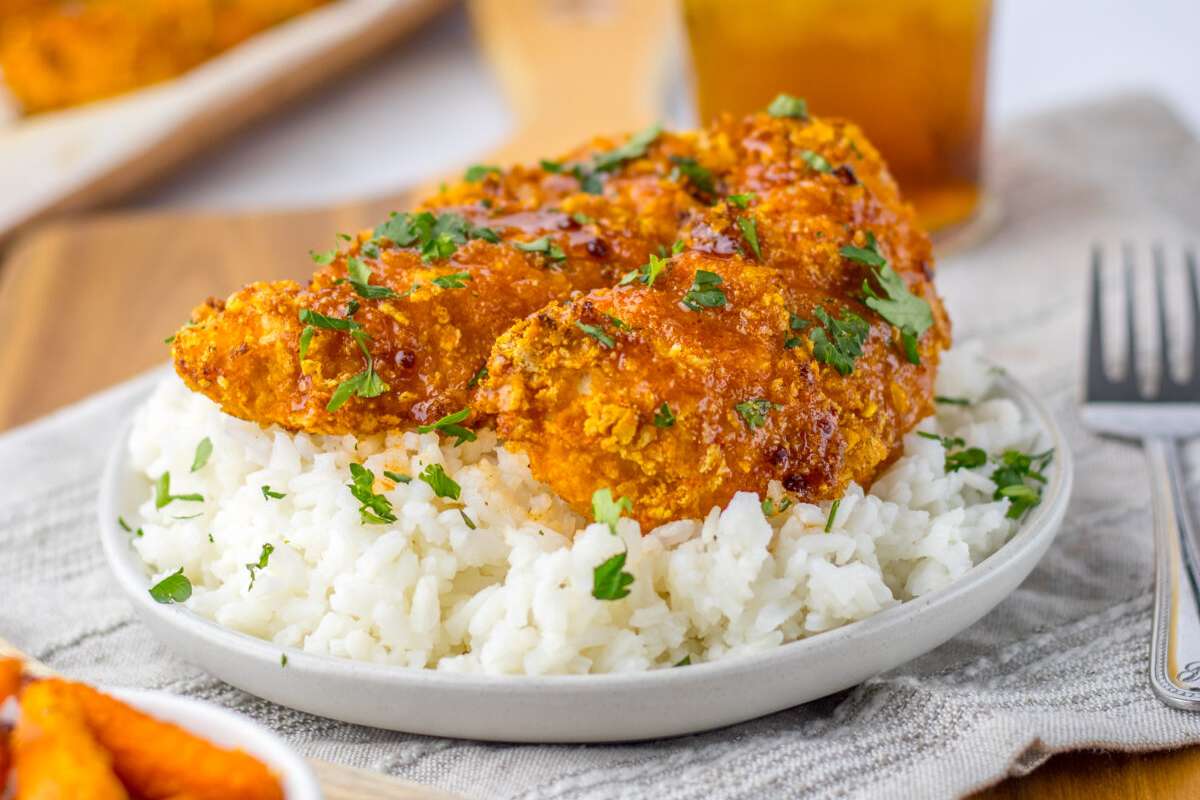 Baked Hot Honey Chicken Strips.