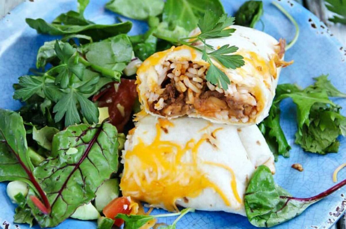 Beans, Beef And Rice Burritos. 