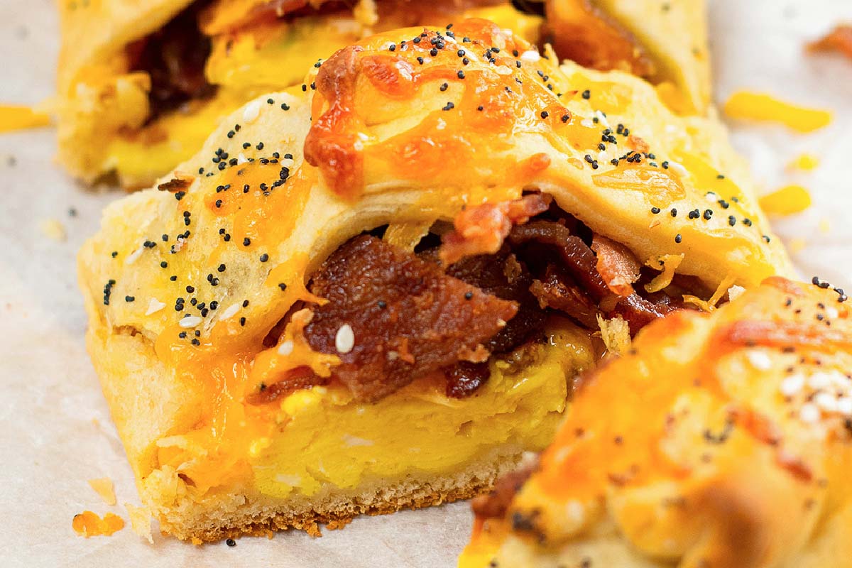 Breakfast Crescent Roll Braid Baked sliced