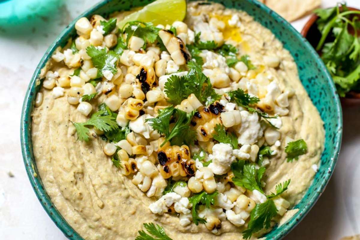 Charred Jalapeño And Corn Hummus. 