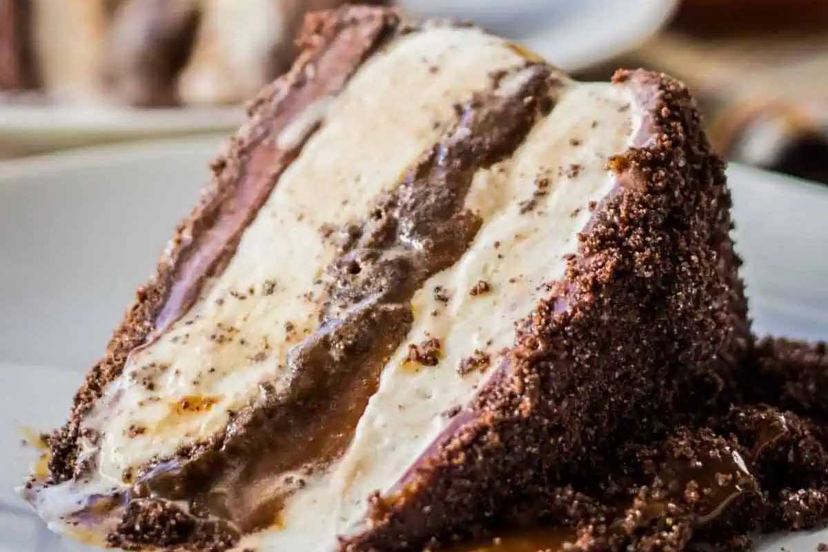 Chocolate Caramel Homemade Ice Cream Cake. 