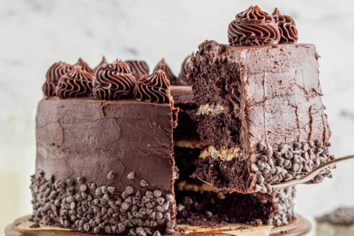 Chocolate Cookie Dough Layer Cake. 