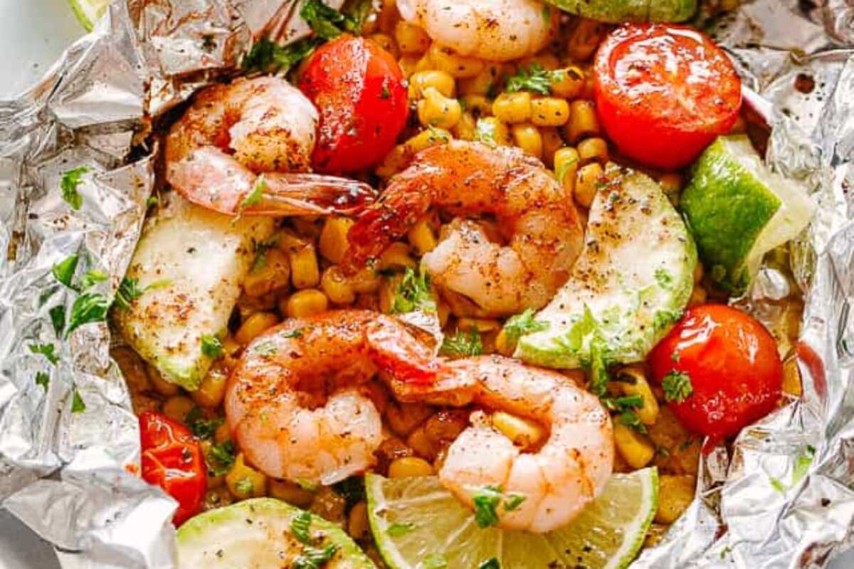 Coconut Lime Grilled Shrimp & Summer Veggies in Foil Packs. 