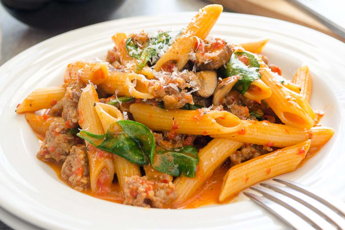 Creamy Sausage Red Pepper Pasta. 