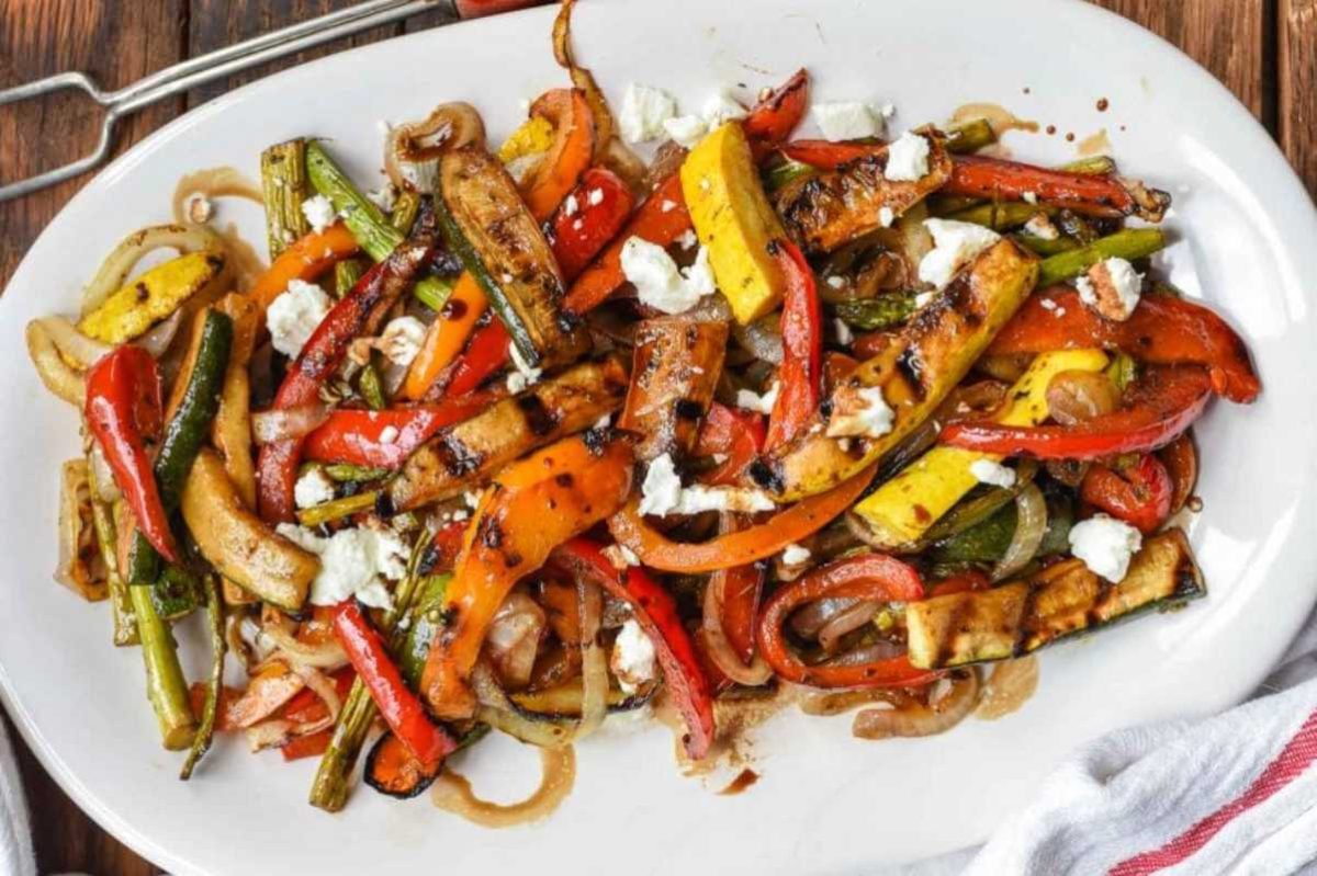Easy Balsamic Grilled Vegetables with Goat Cheese. 