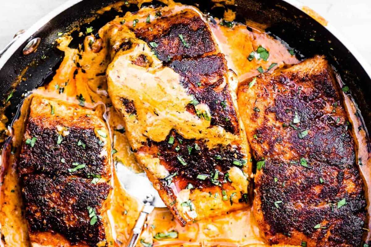 Easy Cajun Salmon With Creamy Cajun Sauce.