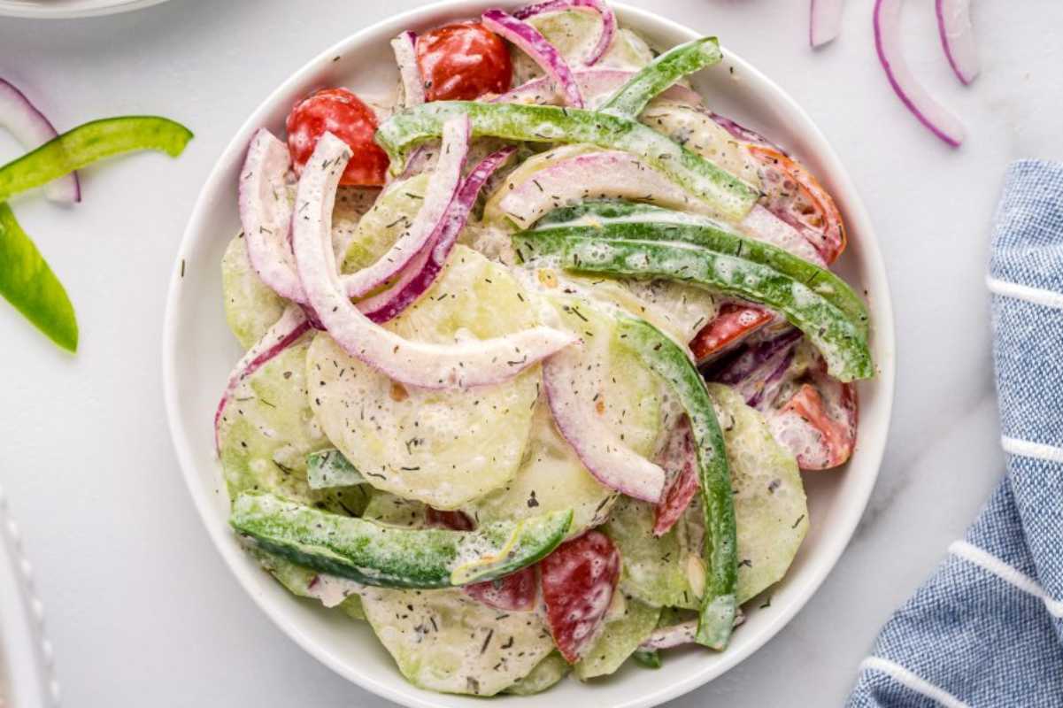 Easy Creamy Cucumber Salad With Sour Cream Dressing. 