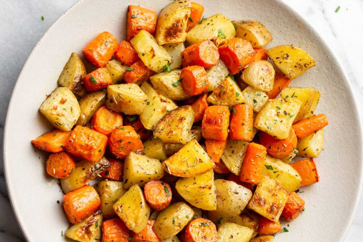 Easy Roasted Potatoes and Carrots. 