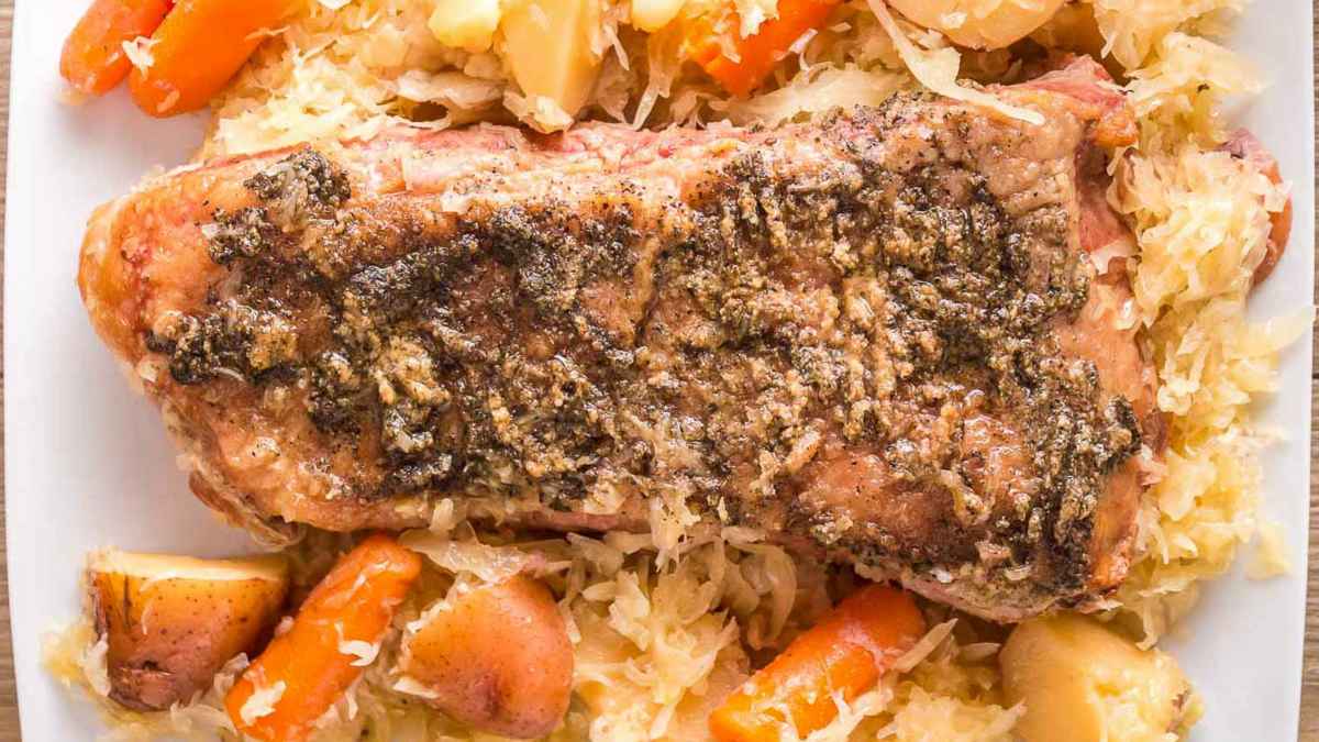 Easy Slow Cooker Corned Beef and Sauerkraut.