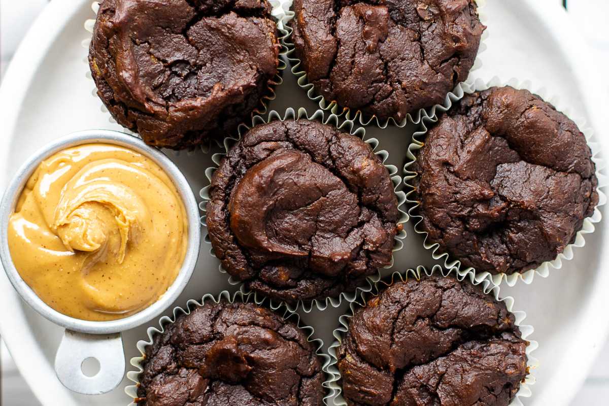 Flourless Peanut Butter Chocolate Muffins. 
