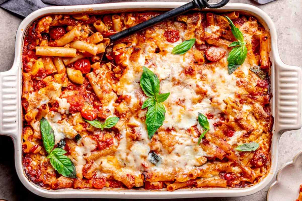 Four Cheese And Vegetable Baked Ziti (No Meat).