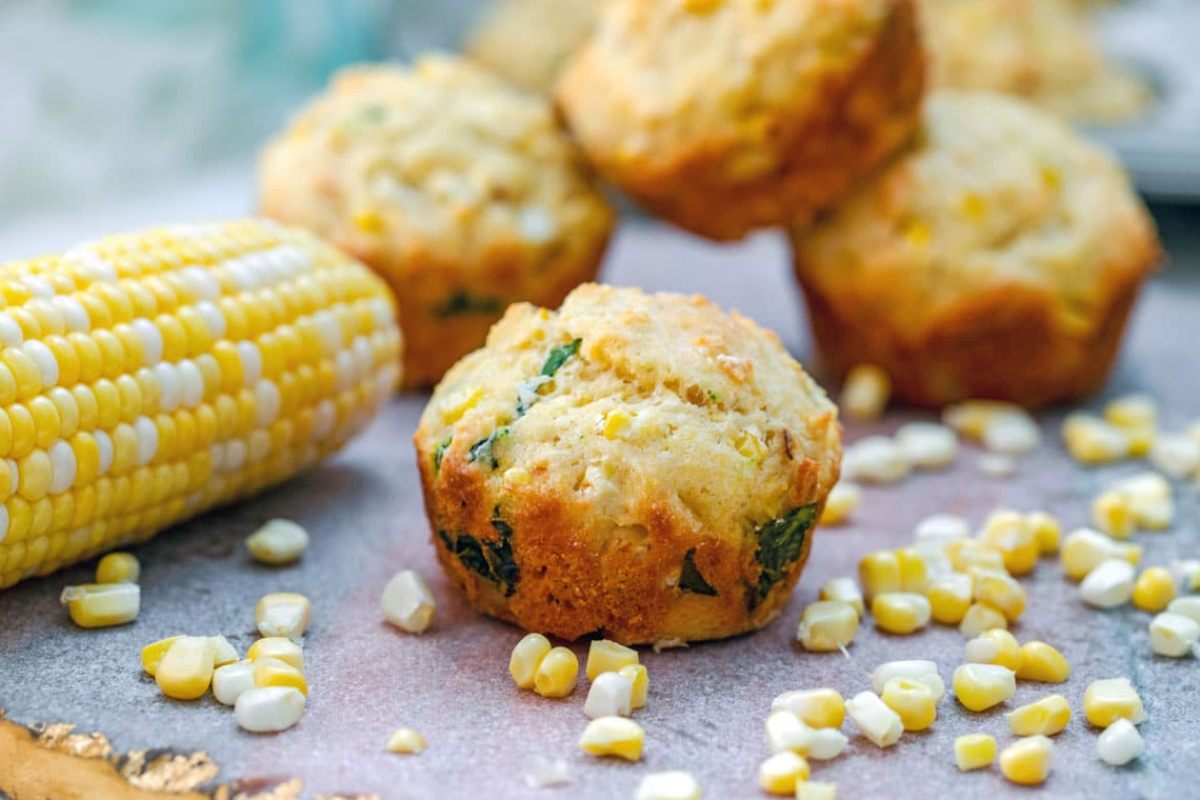 Fresh Corn Muffins with Basil. 