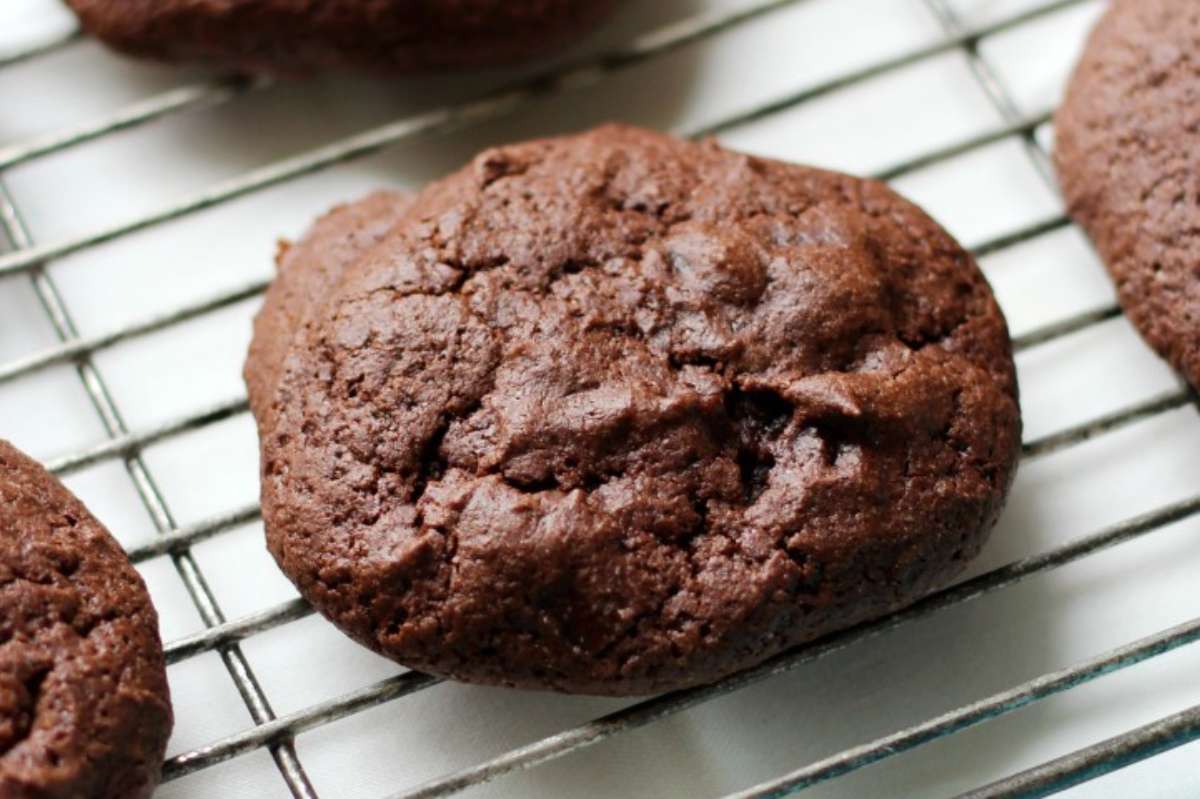 Gluten-Free Vegan Double Chocolate Chunk Brownie Cookies.