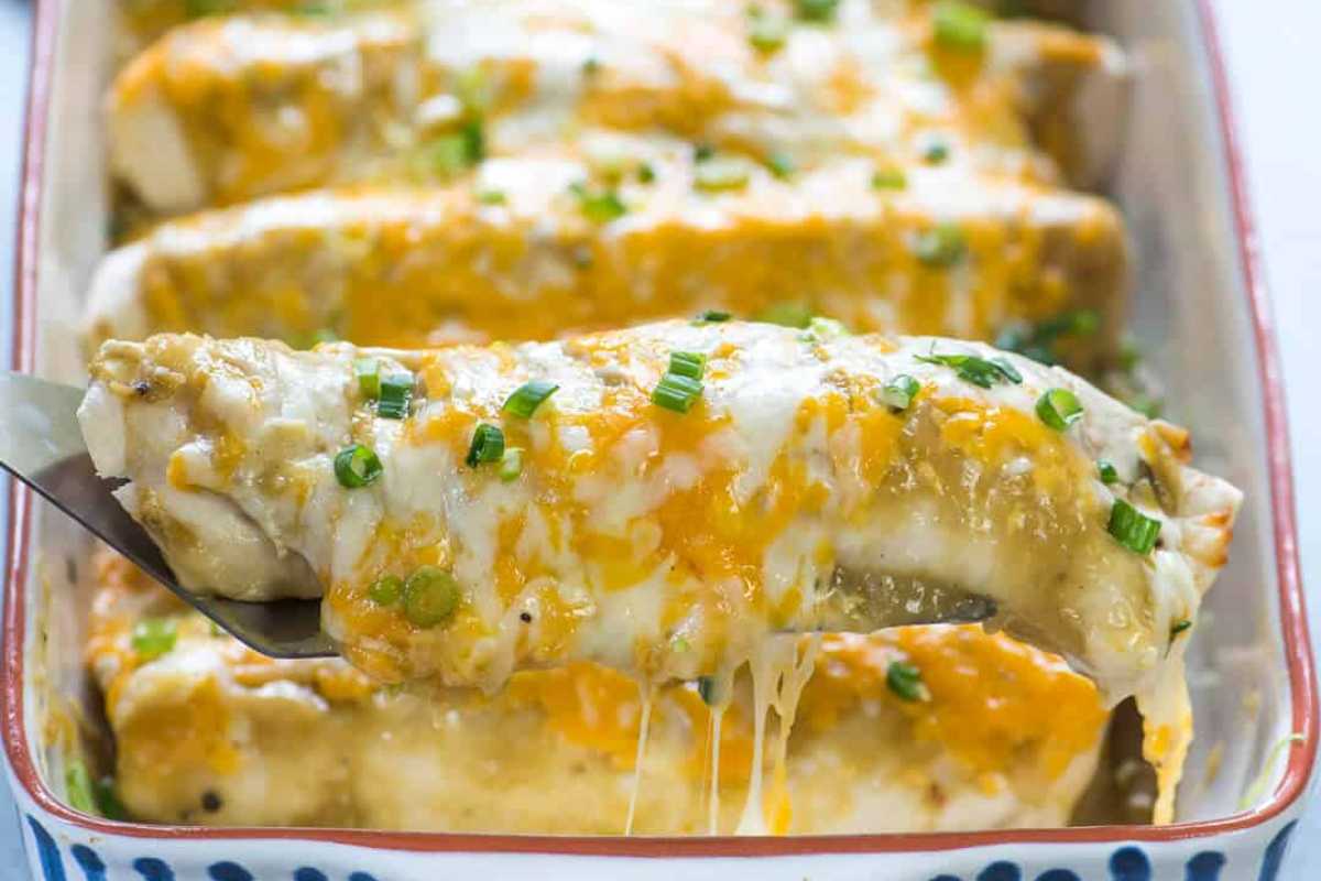 Green Chile Chicken Smothered Burritos. 