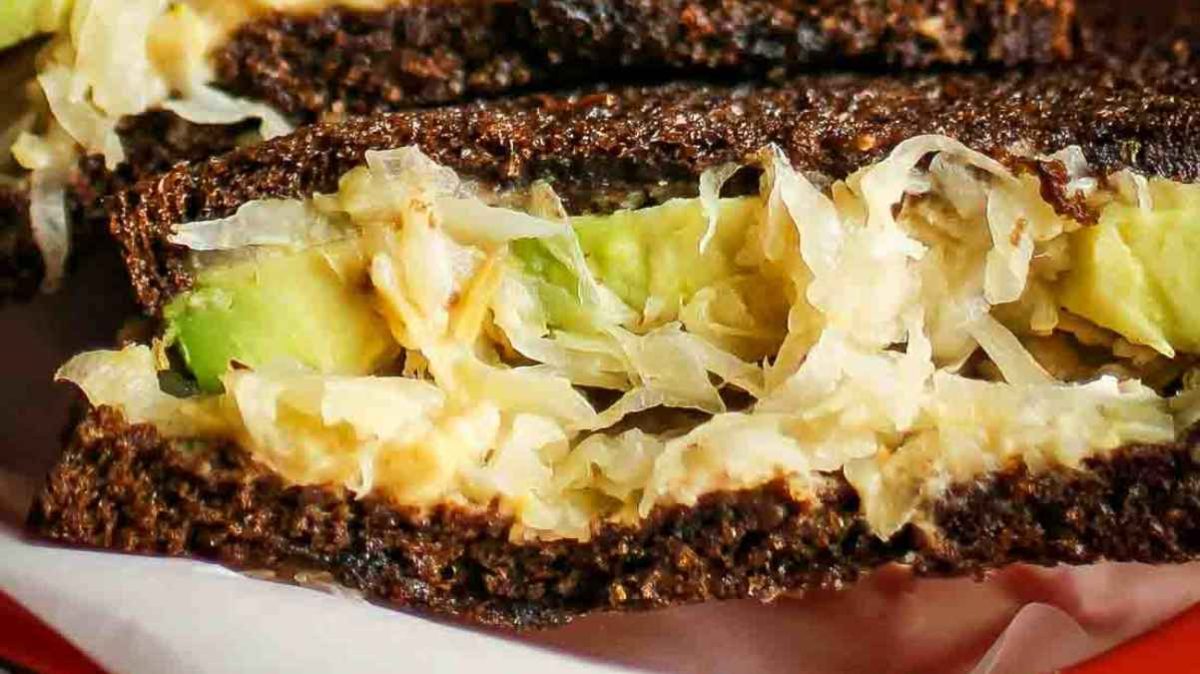 Grilled Avocado Sauerkraut Sandwich.