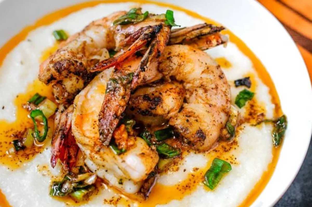 Grilled Cajun Shrimp And Grits. 