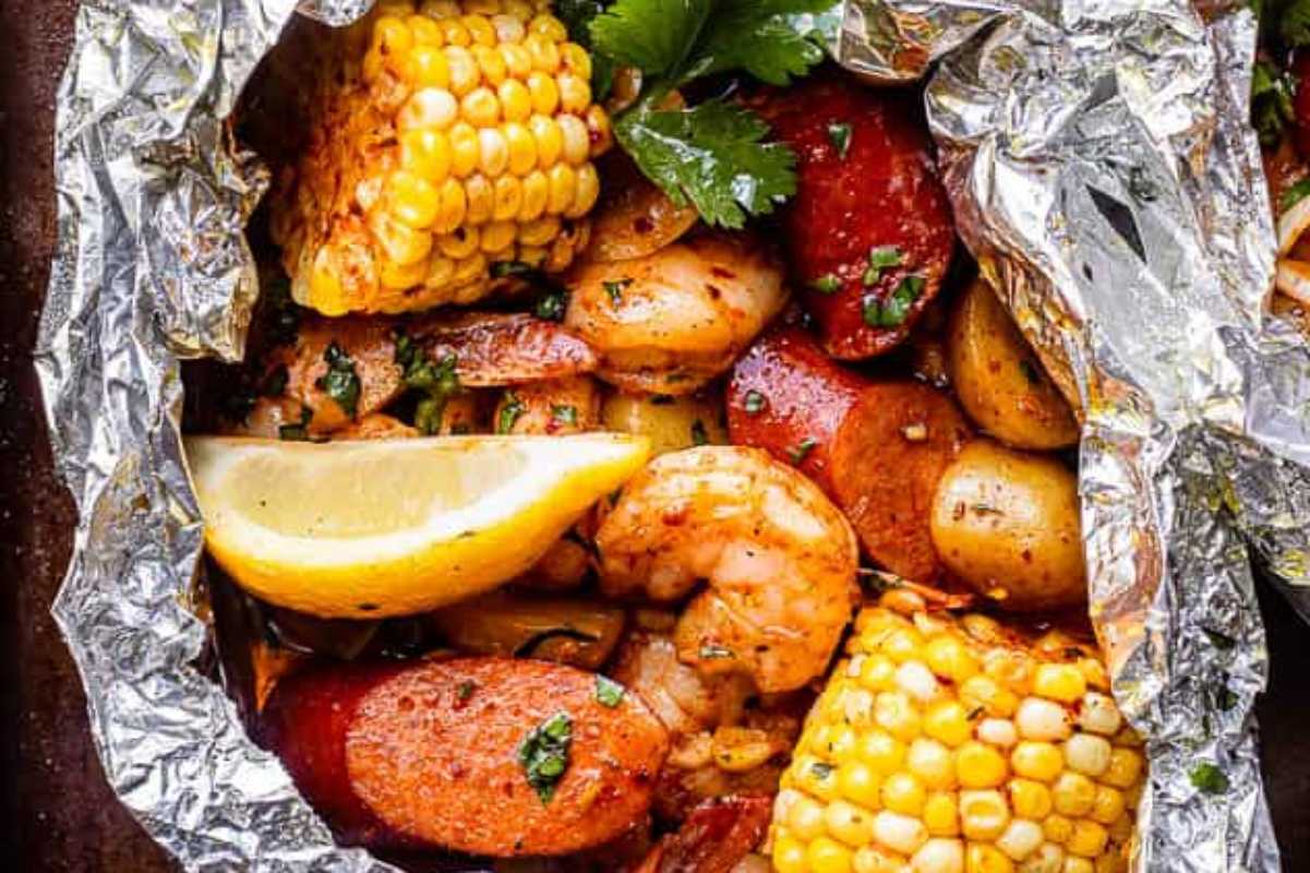 Grilled Shrimp Boil in Foil Packets (Oven Method Included). 