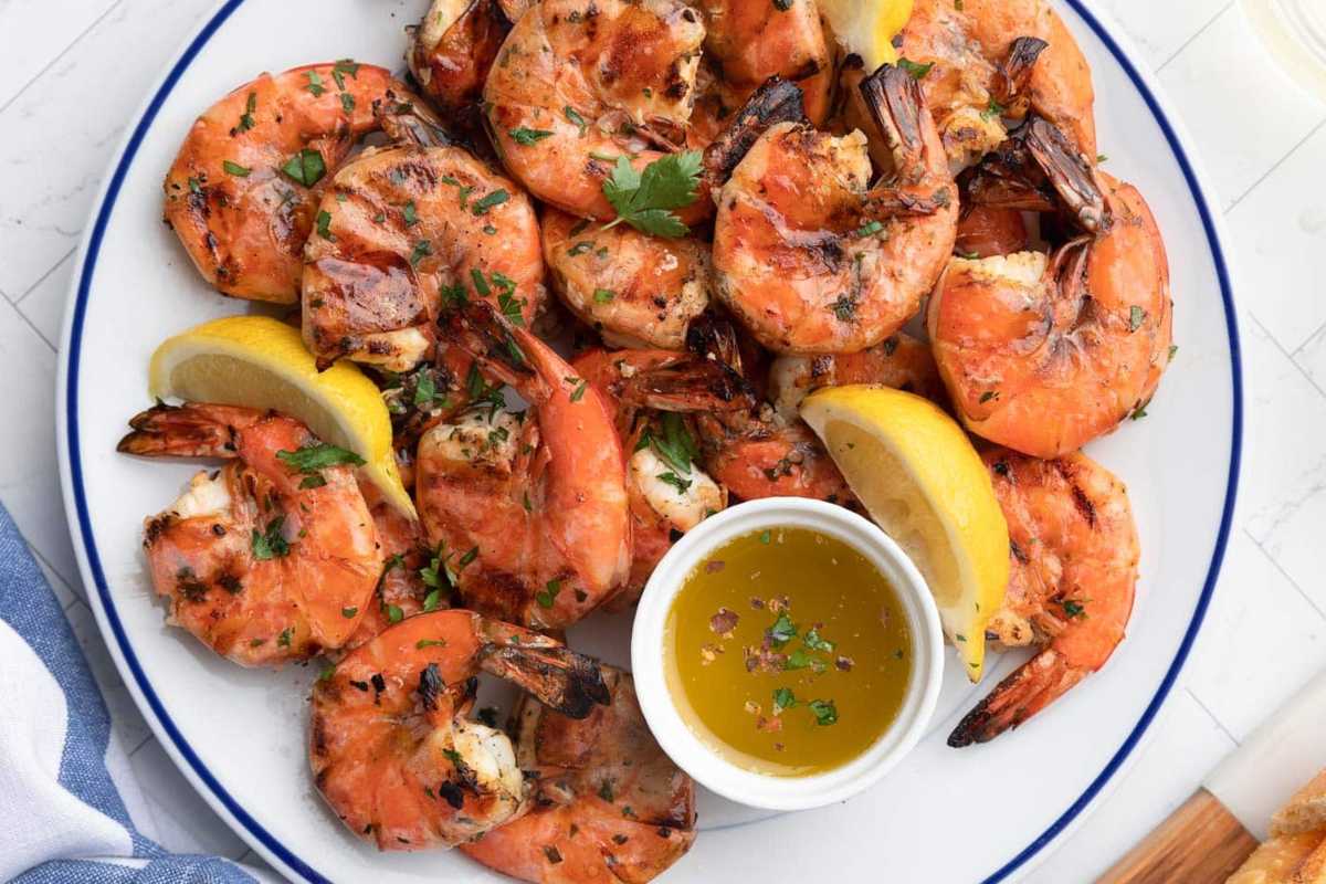 Grilled Shrimp Scampi With Lemon-Garlic Butter. 