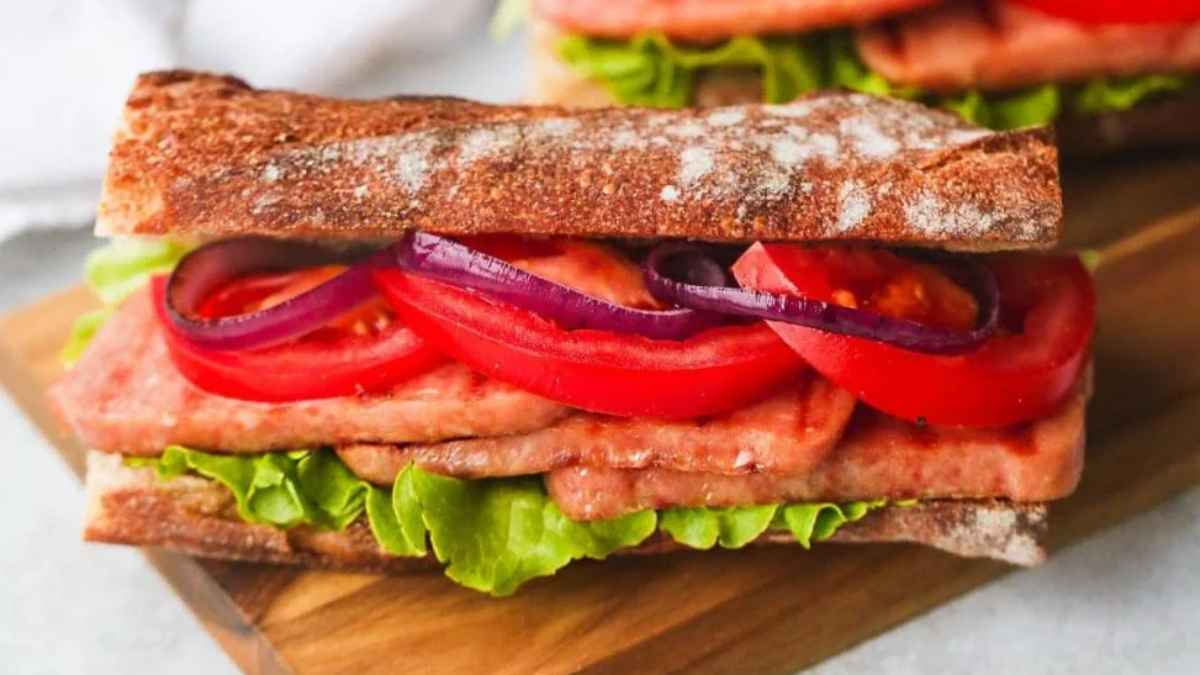 Grilled Spam Steak Sandwich. 