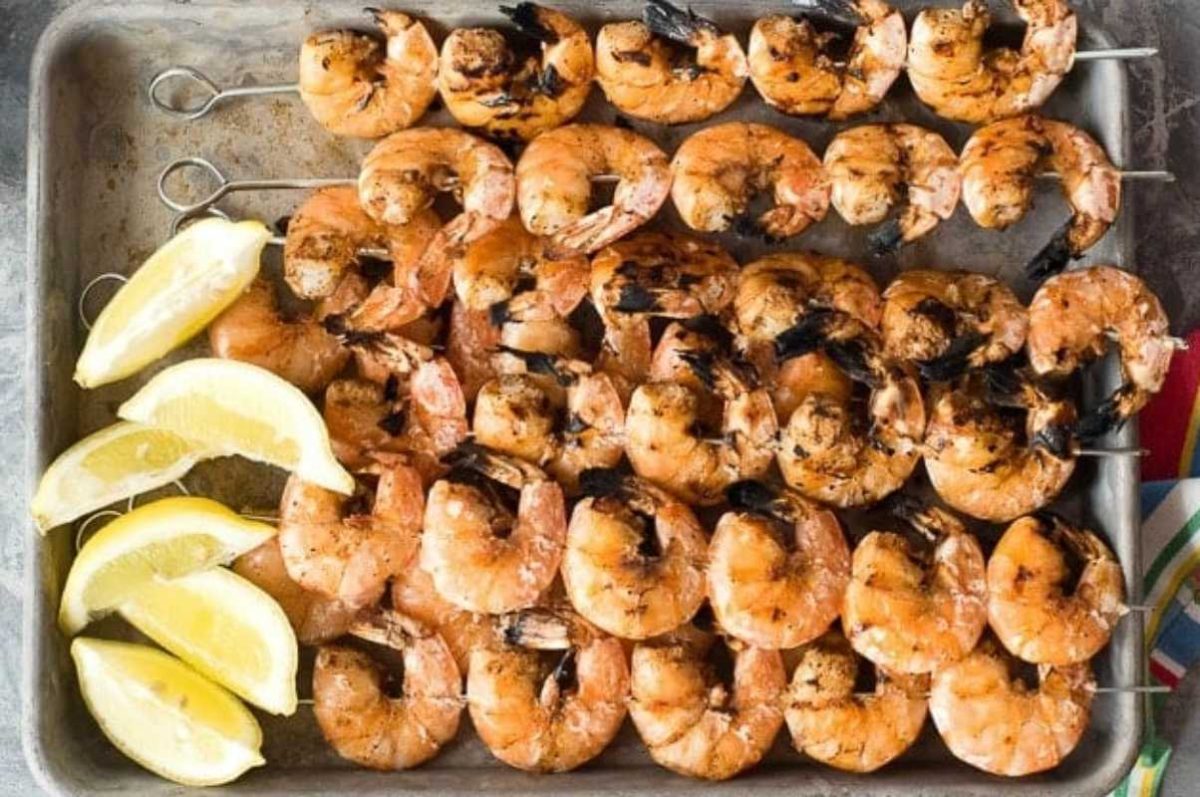 Grilled Spicy Salt And Pepper Shrimp Skewers.
