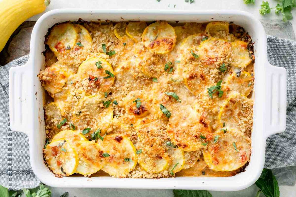 Healthy Yellow Summer Squash Casserole. 