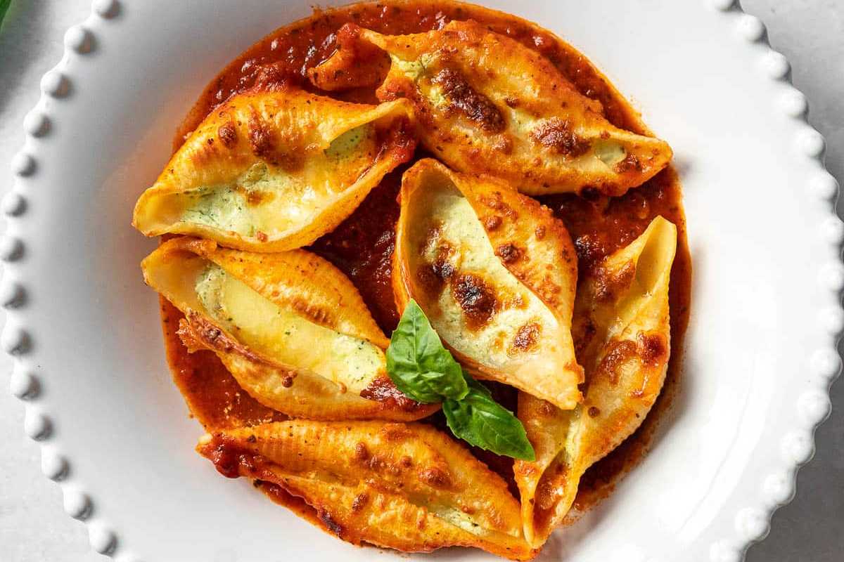 Jumbo Stuffed Pasta Shells With Lemon Basil Whipped Ricotta.