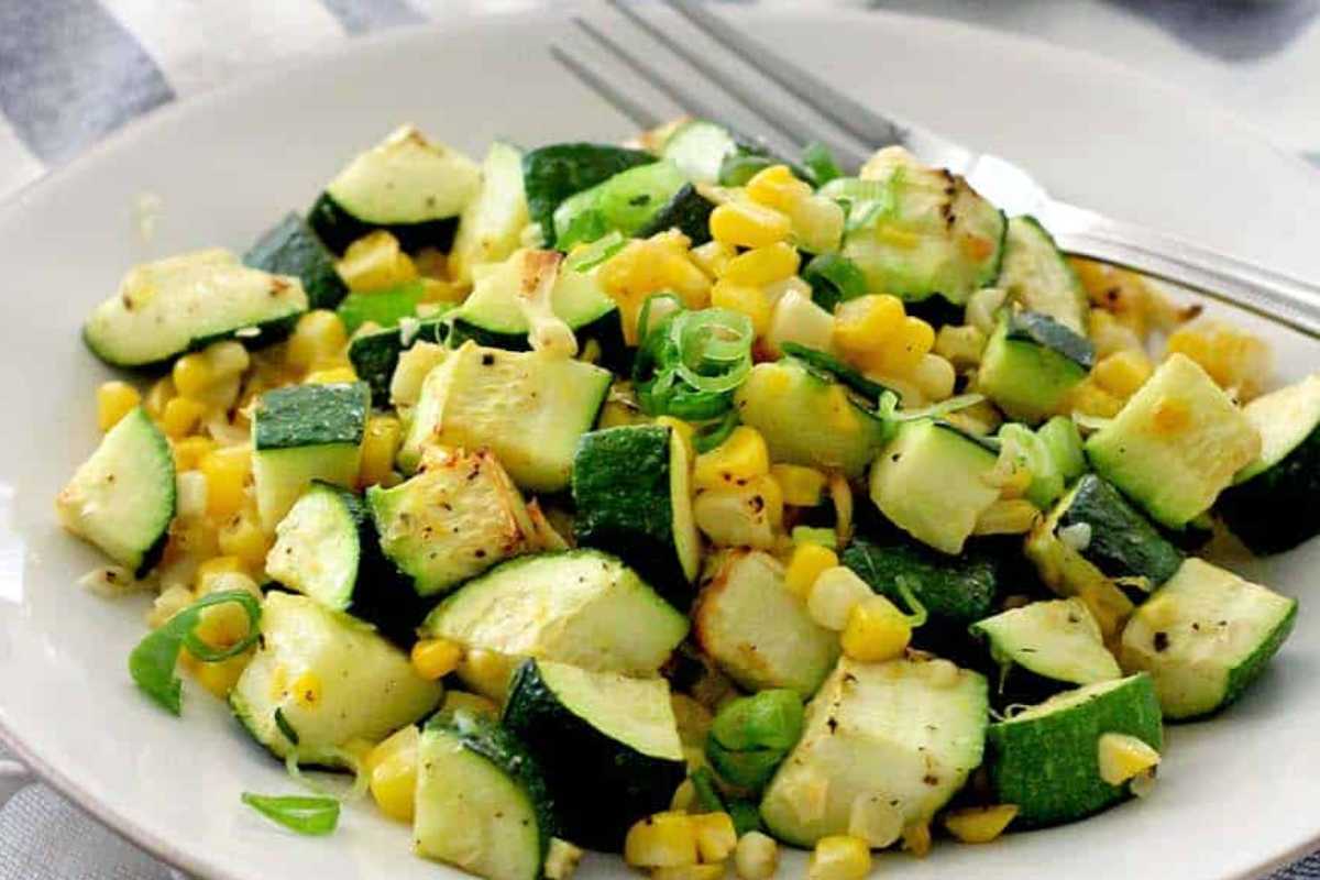Lemon and Garlic Roasted Zucchini and Corn. 