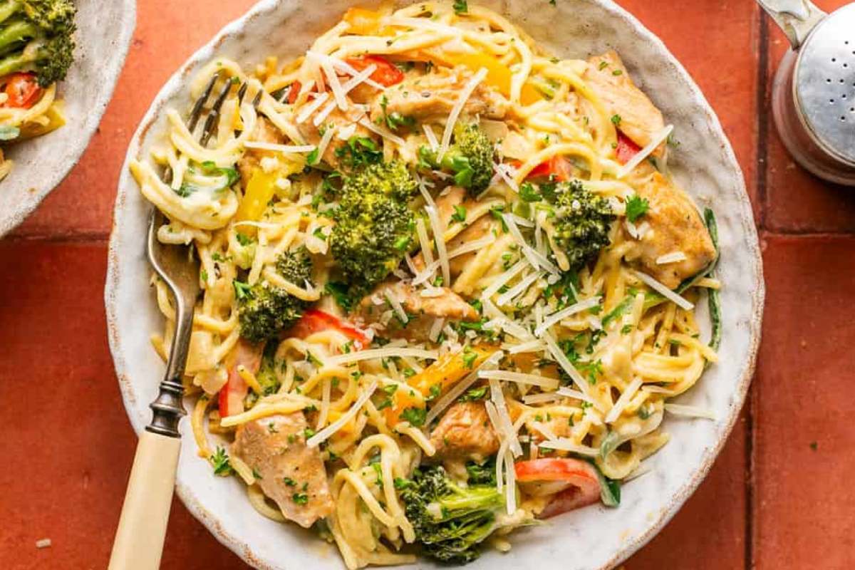 Lightened Up 30-Minute Cajun Chicken And Broccoli Alfredo. 