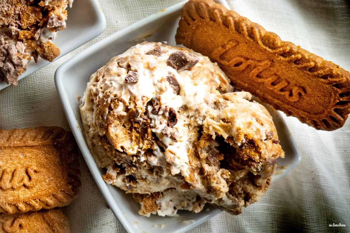 Lotus Biscoff Ice Cream With Milk Chocolate (No Churn). 