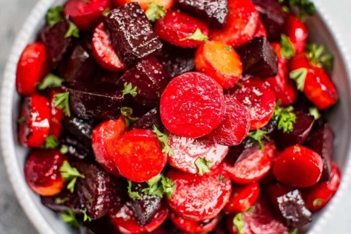 Maple Roasted Beets and Carrots. 