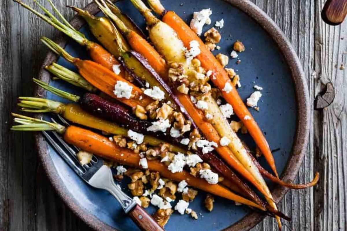 Maple Roasted Carrots With Walnuts & Feta.
