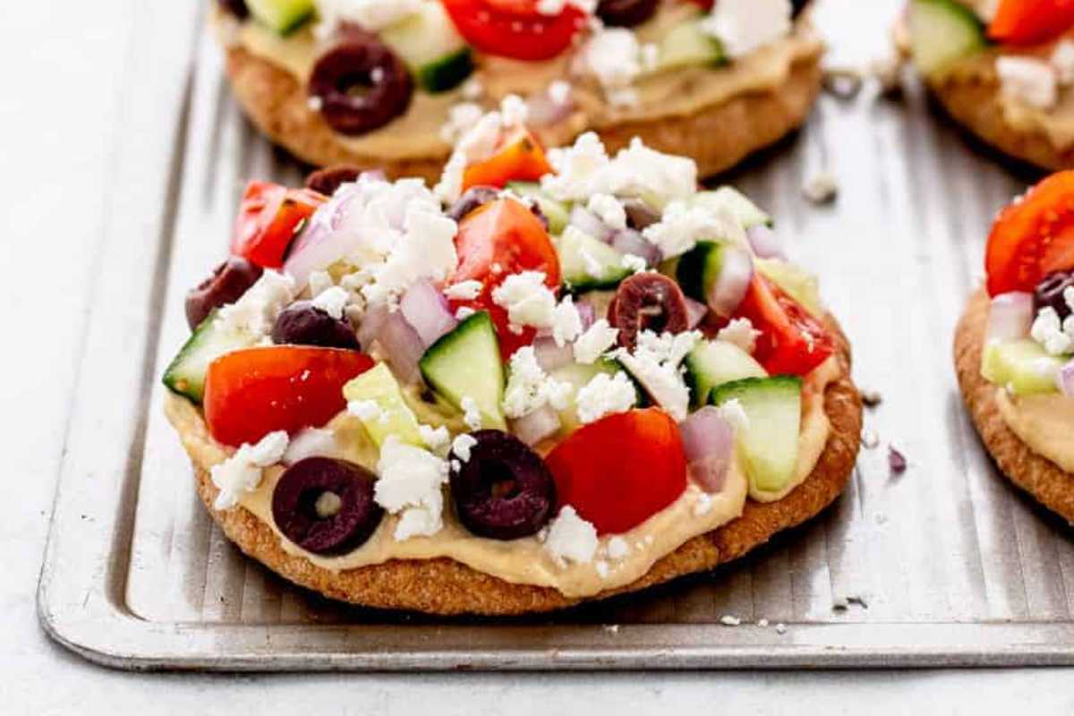 Mini Greek Pita Pizzas.