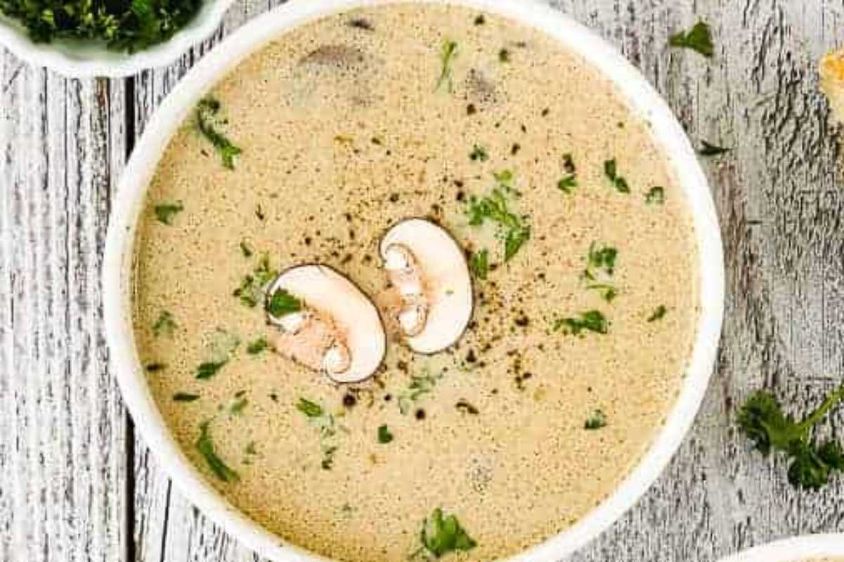 Mushroom Soup with Roasted Garlic and Marrow Bones.