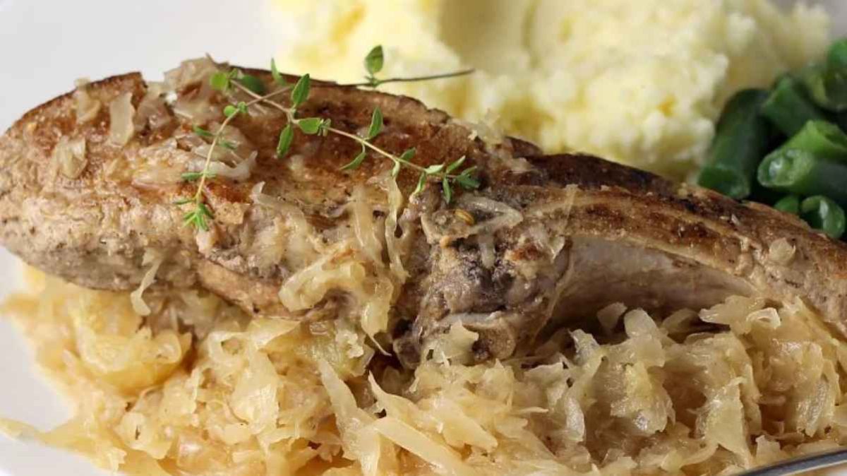 Oven Braised Country-Style Pork Ribs with Sauerkraut. 