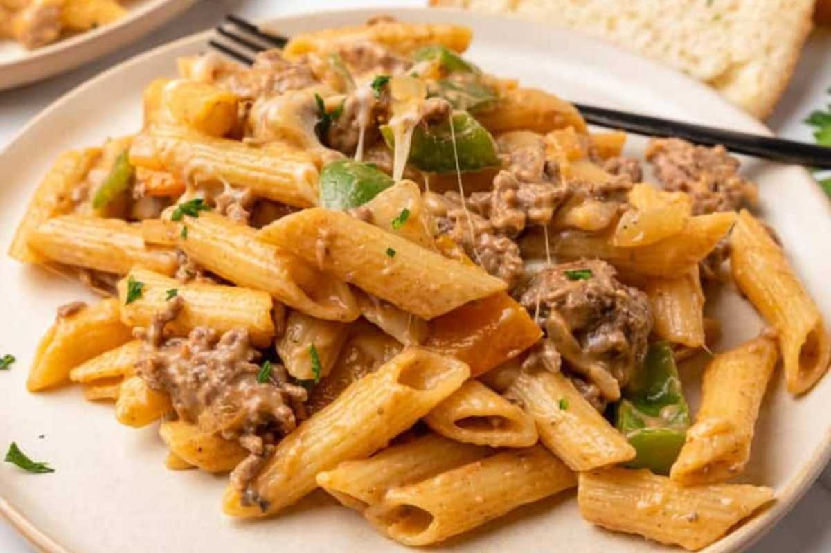 Philly Cheesesteak Pasta. 