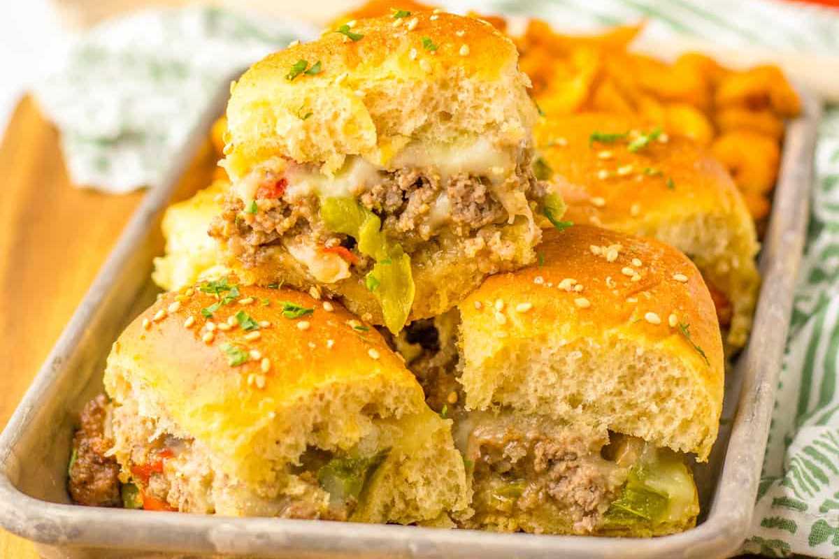 Philly Cheesesteak Sliders. 