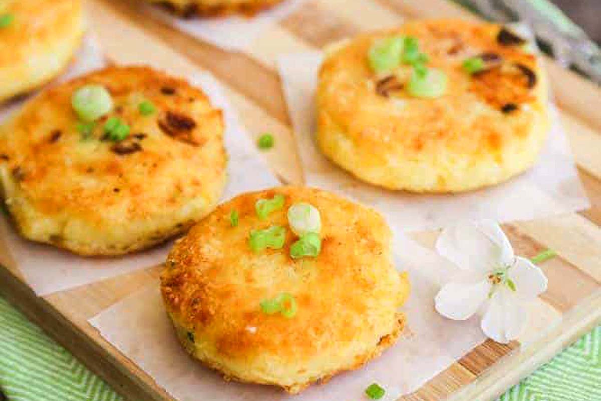 Cheesy Mashed Potato Cakes. 