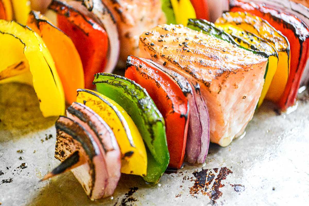 Rainbow Salmon Skewers.