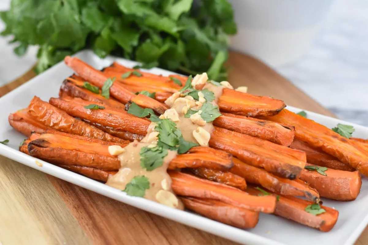 Roasted Carrots With Easy Thai Peanut Sauce. 