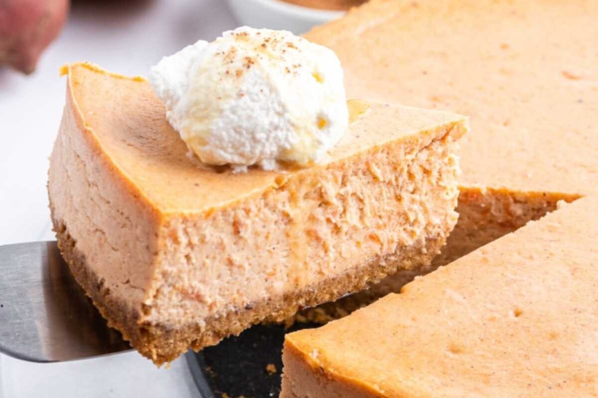 Roasted Sweet Potato Cheesecake With Maple Cream.