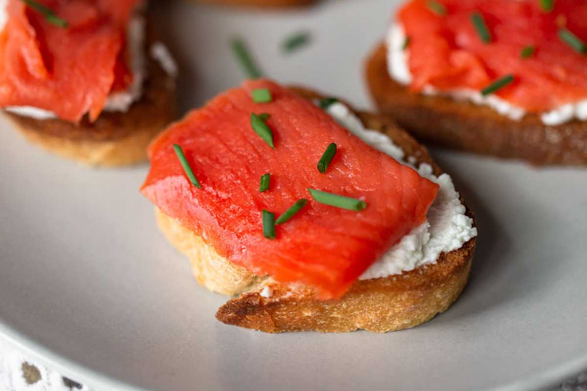 Salmon And Goat Cheese Crostini. 
